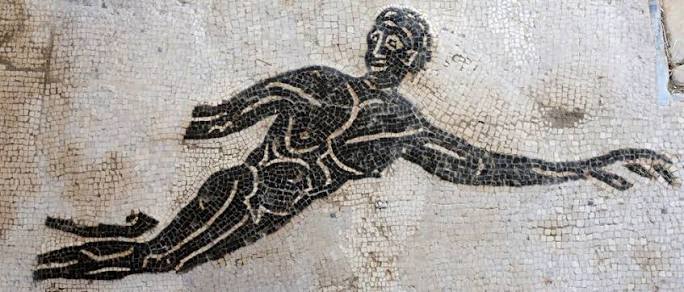 Mosaik från Ostia föreställande en man som simmar